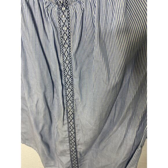 St. John’s Bay Blue White Striped Top sz Medium Off Shoulder Flare Sleeve Blouse - Picture 4 of 5